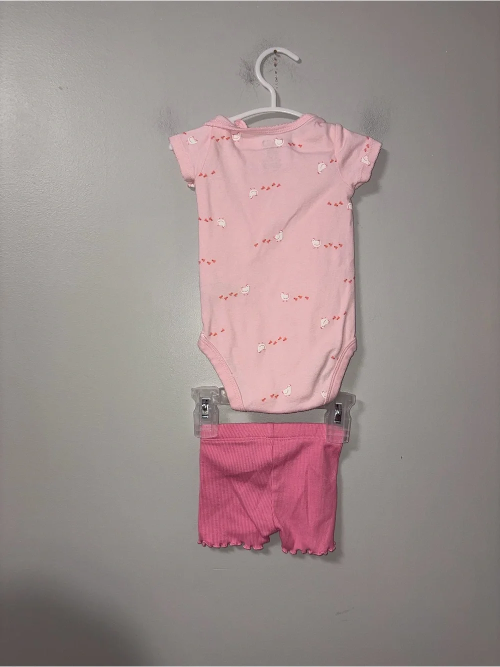 Carters Pink Chickens Print Body Suit Garanimals Pink Ribbed Shorts 3-6M